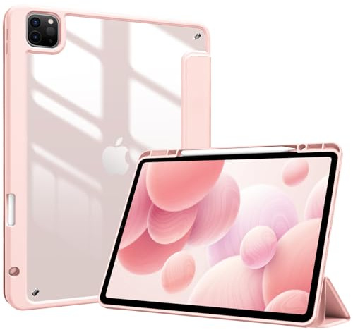 ProCase fodral för iPad Pro 12,9 tum med pennhållare 2022/2021/2020/2018 (6/5/4/3 generation), stötsäkert smart fodral med transparent baksidesskal, skyddsfodral för iPad Pro 12,9 tum, rosa