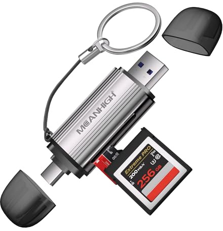 MEANHIGH SD Card Reader, USB-C and USB 3.0 Micro SD Card Adapter, Dual Connector Memory Card Reader for SDXC, SDHC, SD, MMC, RS-MMC, Micro SDXC, Micro SD, Micro SDHC Card