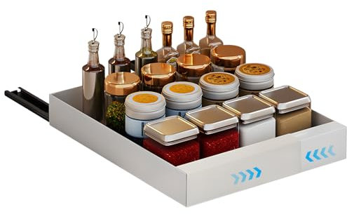 Teleskopschublade, Ausziehbarer Schrank Organizer Ausziehbare Schublade Küche Teleskopschublade Nachrüsten Pull Slide Out Drawer Aufbewahrungsregal Schubladeneinsätze für Küchenschrank (32-48cm)