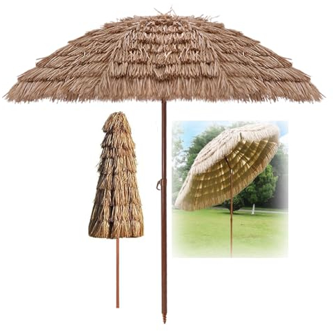 ACHZYFT Sombrilla De Playa Hawaiana De Paja, Sombrilla De Jardín Al Aire Libre, Sombrillas Tiki con Diseño Inclinable, Sombrilla De Patio De Paja, Protección UV, Altura Ajustable(Size:1.6m)