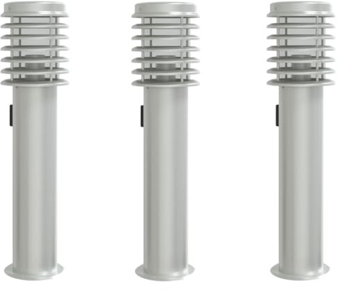 vidaXL Wegeleuchten mit Bewegungsmelder 3 Stk., Wegeleuchte mit IP44-Schutzart, Außenleuchte mit Diffusor, Standleuchte Gartenlampe, Silbern Edelstahl
