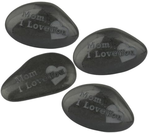 mookaitedecor 4 piedras negras naturales pequeñas con palabras Mom I Love You, piedra de bolsillo para dolor, pequeños adornos conmemorativos, piedras grabadas para tumba, mensaje de amor para mamá,