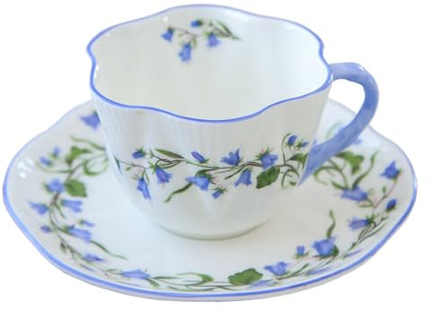 DECRZPB Keramik-Set mit Kaffee- und Teetasse und Untertasse Blaue Glockenblumen Keramik-Kaffeetasse und Untertasse Milchsafttasse Teller Geburtstagsgeschenk für Büro und Zuhause