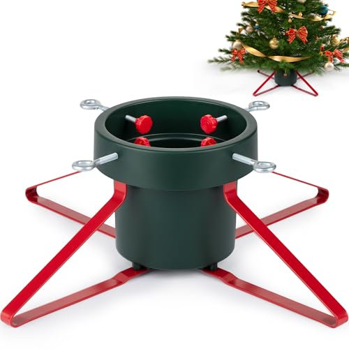 PUDO Base Albero di Natale: Supporto per Albero di Natale con Serbatoio d'Acqua Adatto Christmas Tree Stand per Alberi Fino a 2 m con Tronco da 3 a 12 cm Trendy Verde Rosso