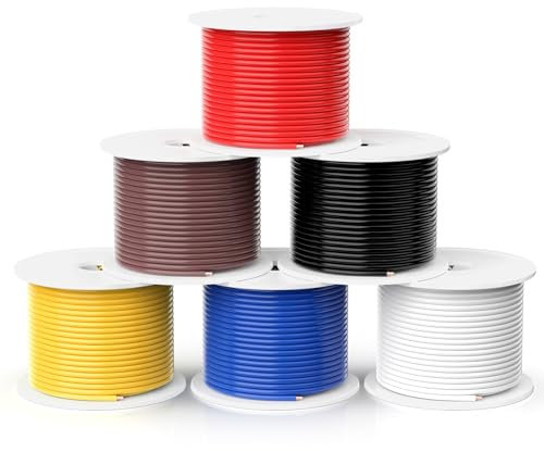 TOPDC 16 Gauge Electrical Wire, 6 Colors, 100FT Each Automotive Wire Combo, Copper Clad Aluminium(CCA), Hook up Wire Kit for Car Audio,Automotive Wiring,LED Lighting,etc
