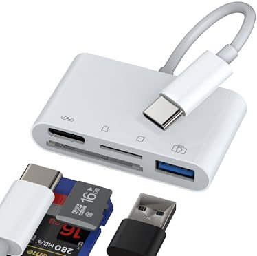 USB C to SD Micro SD Card Reader USB 3.0 Port USB C Charging Adapter (4in1)for iPhone16 15 Pro Max for iPad Air4 Mac Laptop Camera Memory OTG Type C Adaptor Phone Android Multiport Compact Accessories