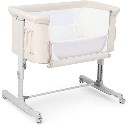 DREAMADE 2 in 1 Beistellbett, 5-stufig Höhenverstellbar Reisebett mit Matratze & Rollen, 86 x 63cm Stubenwagen Baby ab Geburt bis 9 kg, 10° Neigung Babybett (Beige)