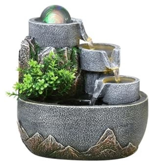 WOTZOV Fontana a Cascata in Resina, Ornamenti d'Acqua per Soggiorno, Fontana da Tavolo per Ufficio, Fontana rocciosa, Decorazione per Paesaggio Acquatico per casa e Ufficio,S