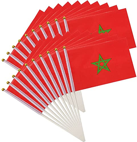 Zghhc 20 Stück Kleine Marokko-stabflagge, Handgehaltene Mini-Flagge, Polyester-landdruckflagge Für Paraden, Feiern, Sportveranstaltungen