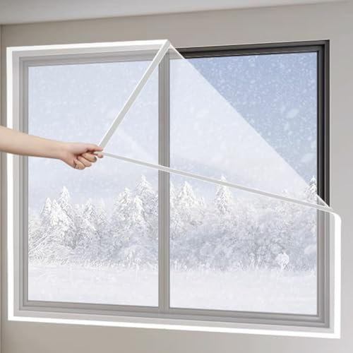 Fenster Isolierfolie,Transparente Kälteschutzfolie,Zuschneidbar,Selbstklebende Fenster Isolierfolie,Energiesparende Kälteschutz Fensterisolierung,Wiederverwendbar (100 x 170cm)