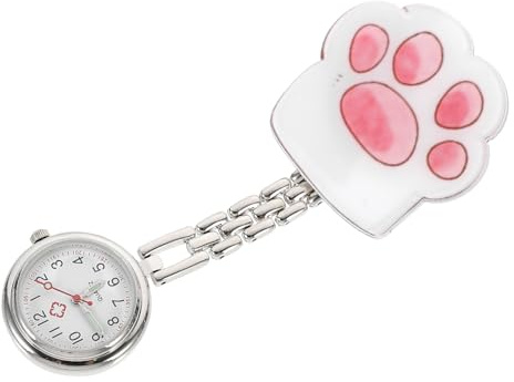 LIFKOME Katzenpfoten Taschenuhr Rosa Brustuhr mit Clip, Edelstahl | Cartoon Motiv, Präzises Uhrzeigersystem, für Klinik und Studium, Kreativ Gestaltetes Modell