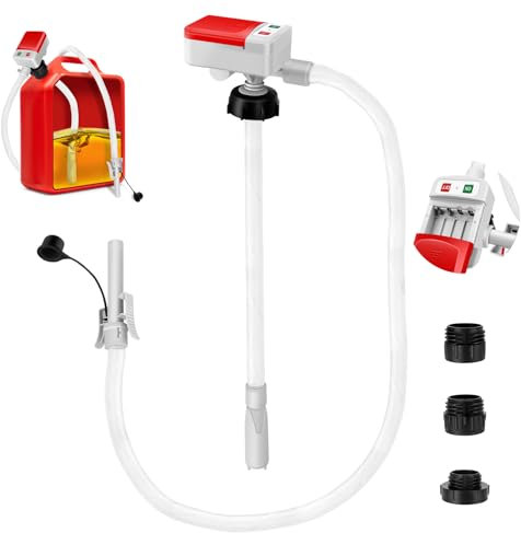 Pompe Carburant Électrique avec Stop Automatique - 2,4 GPM, 52 Pompe de Transfert Flexible Hose, Pompe de Transfert de Liquide avec Adaptateur 3 Tailles pour Huile,Essence, Diesel