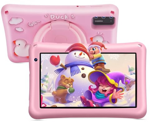 BRILLAR Tablet para Niños 7 Pulgadas,Tablet Android 13,8GB RAM 64GB ROM (TF 256GB),Doble Cámara, Bluetooth,GMS Certified,Control Parental,Funda EVA (Rosa)