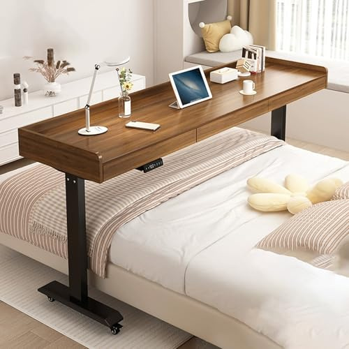 Scrivania regolabile elettrica mobile in altezza con cassetto, tavolo overbed domestico con ruote, tavolo da letto di rotolamento ospedaliero, sopra il tavolo di lavoro del letto per il computer