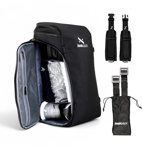 Zeeksack Large Backpack Bundle, Black 30L - The Organizer Carry On Travel Bag with Laptop Compartment, Removable Dividers & Smart Pockets + Activity Straps & Adventure Belt