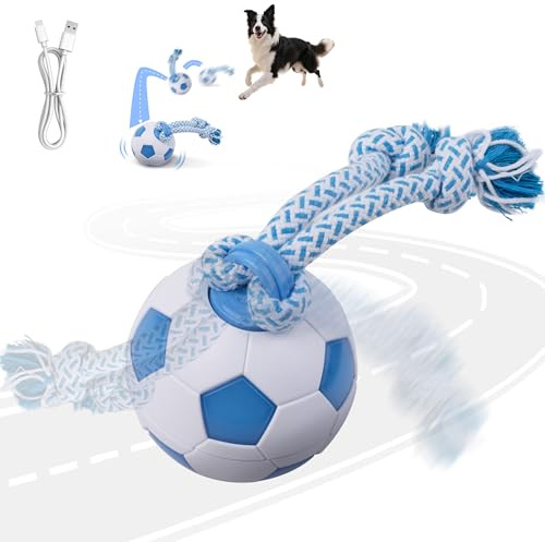 pet prime Interaktiver Hundeball, beweglicher Hundeball, 8 cm, wiederaufladbar, aktiviertes intelligentes Hundespielzeug für Langeweile mit Seil, interaktives Hundespielzeug mit LED-Lichtern, Blau