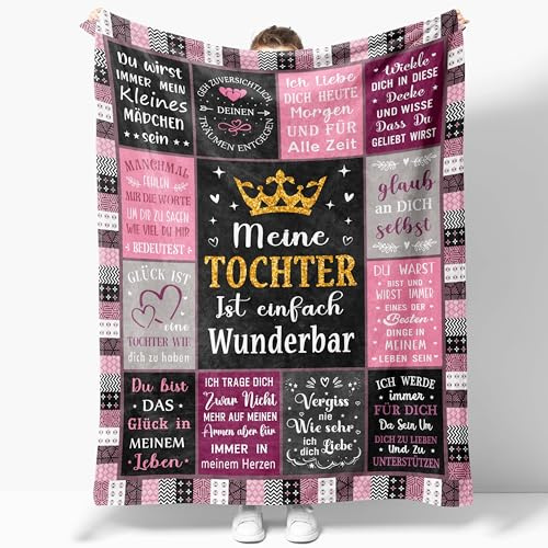 JOSOSO Tochter Geschenk, Tochter Geschenke von Mama Papa, Mutter Tochter Geschenk, Kuscheldecke Geschenk für Tochter zum Geburtstag Muttertag Valentinstag Weihnachten, Tochter Decke 150X130CM