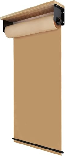 LNNW Kraft Paper Roll Display Brown Paper Roll Wall Hanging, Kraftpaper Roll Dispenser Cutter with Wood Board, Cafe Menus Paper Board for Daily Specials for Office Coffee Shop(With Wall Rack-100cm/39.