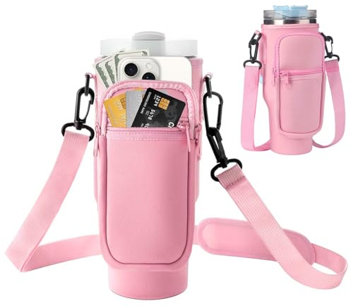 Bolsa para Stanley Cup 40oz Bolsa Porta Botella Agua para Stanley Tumbler | Bolsa Portabotellas de Agua con Correa Ajustable Funda, para Correr, Senderismo y Ciclismo, Rosa