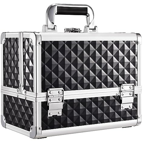 Joligrace Makeup Box with Mirror and Brushes Holder 3 Trays Vanity Case for Women Beauty Box Make Up Case Organiser, Black