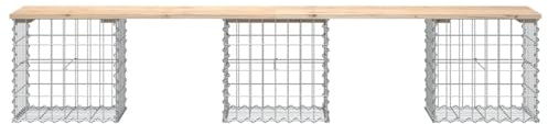 Gecheer Pine Wood Garden Bench with Gabion Basket Base - Outdoor Furniture for Patio & Backyard - 203 x 44 x 42 cm Model834341