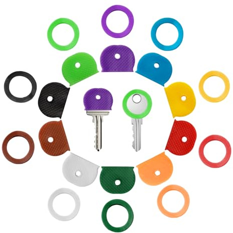 20-Pack Key Cap Covers, Silicone Colorful Key Tags Identifiers Protectors - Assorted Colors Key Caps Coding Rings for House Office Labels Tags Universal Fit for Round Square Triangle Types 2 Styles