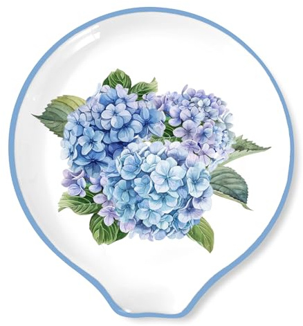 JarThenaAMCS 4.7inch Hydrangea Spoon Rest Small Watercolor Blue Flower Coffee Spoon Holder for Bar Coffee Station Accessories