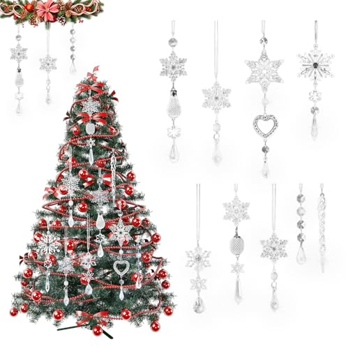 NiceBest Decoración Árbol Navidad 21 Piezas,Christmas Decorations Sapin Noel, Adornos Navidad de Carámbano Copo de Nieve Fiesta Invierno Ventana Interior y Exterior