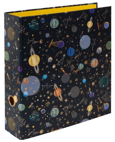 goldbuch 33134 Ordner Universe, Aktenordner 28,5 x 32 x 8 cm, Heftordner A4 | Stehordner mit schwarzem Kunstdruck Motiv Weltraum mit Goldprägung, Heftordner mit Hebelmechanik aus Metall, Made in Germany