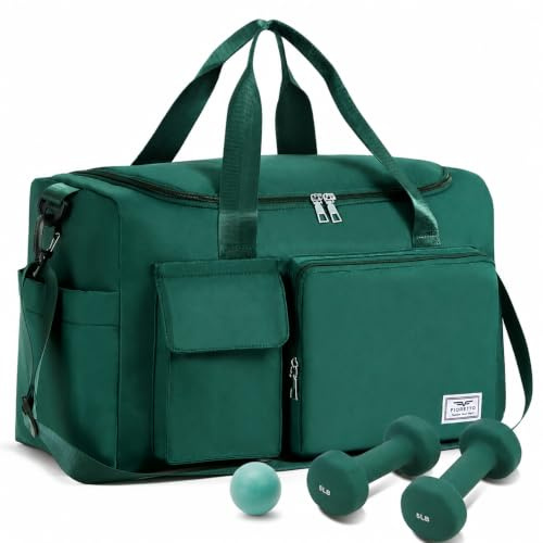 FIORETTO Sport gymväska för kvinnor duffelväska med skofack, helg resväska övernattningsväska för kvinnor, vattentålig Holdall sjukhusväska för simning leopardtryck, Smaragdgrönt, en storlek, Resväska