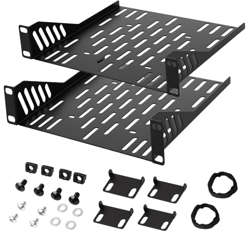 2 Pcs 10 inch 1U Server Rack Shelf,Heavy Duty Vented Rack Mount Shelf for 10 Server Rack & Cabinet,7.87 Depth Shelf with Enhanced Airflow for Network Equipment,Computer Racks & Cabinets