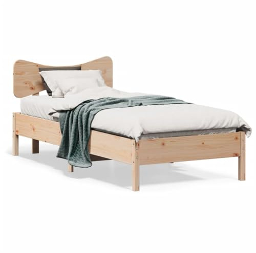 Ordellia Massiv träsäng 75 x 190 cm, furu sängram med sänggavel, robust plattformssäng för sovrumsmöbler, obehandlat trä