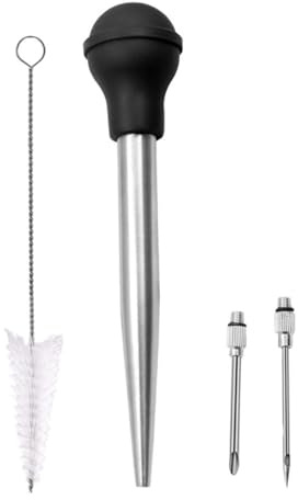 ARTIBETTER Meat Injector Turkey Syringe Bbq Sauce Injector with Stainless Steel Needle and Silicone Drip Tube, 4pcs Set Including Cleaning Brush for Grilling and Roasting