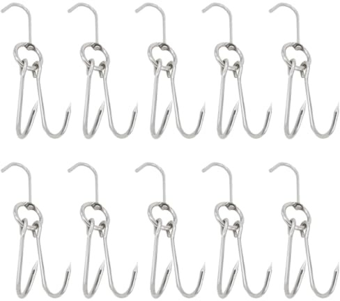 IDEANATEGRATE 10 Pieces Stainless Steel Rust-Proof Meat Hanging Hooks 23cm Small Ring Grill Hooks for BBQ Smoking Duck and Poultry Drying