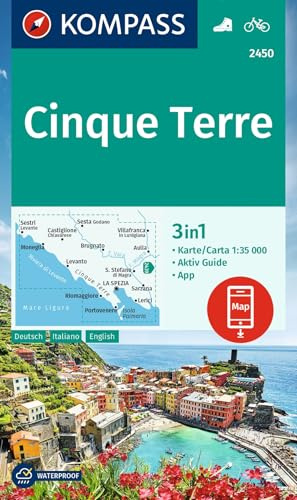 KOMPASS Wanderkarte 2450 Cinque Terre 1:35.000: 3in1 Wanderkarte, mit Aktiv Guide inklusive Karte zur offline Verwendung in der KOMPASS-App. Fahrradfahren.