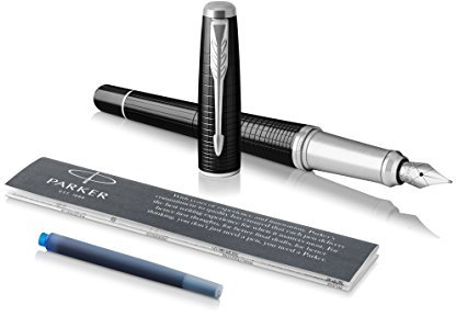 Parker Urban Fountain Pen | Premium Ebony Metal Chiselled | Fine Nib with Blue Ink | Gift Box