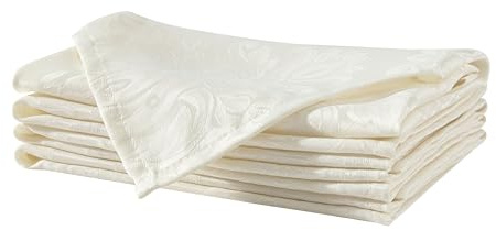 Newbridge Barcelona Luxury Damask Fabric Napkins, Set of 4 Square Napkins, Antique White, 100% Polyester, No Iron, Soil Resistant Dining Room, Party and Banquet Napkins