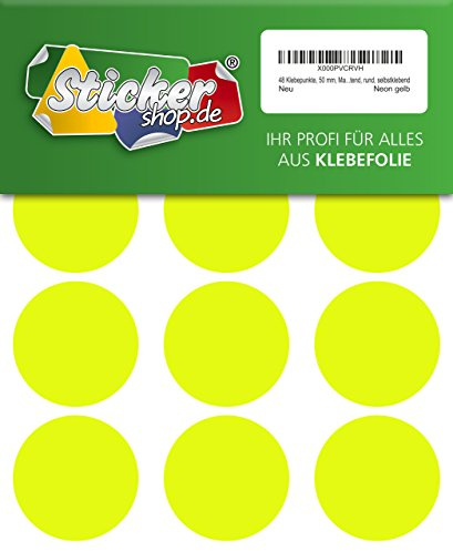 48 Klebepunkte, 50 mm, Markierungspunkte, Punkt, PVC, Vinyl, Folie, Neon, gelb, rund, selbstklebend