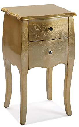Versa Cagliari Nachttisch oder zusätzlicher Tisch für das Schlafzimmer oder Wohnzimmer, mit 2 Schubladen, Maßnahmen (H x L x B) 71 x 35 x 40 cm, Holz, Farbe: Gold