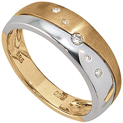 Jobo Damen-Ring aus 14 Karat 585 Gold Bicolor mit 5 Diamanten Größe 54