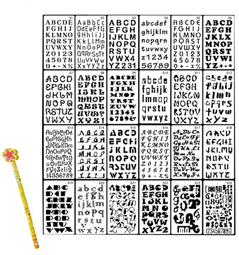 JZK 24 x bokstäver nummer schabloner ritning målning schabloner plast ritning mallar set för journal, klippbok, konstprojekt, dagbokstenciler och gör-det-själv-hantverksprojekt