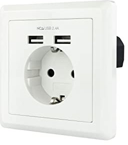 BASE ENCHUFE PARED NANO CABLE TOMA SCHUKO 2xUSB MAX.2.4A BLANCA