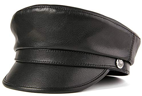 DongBao Army Cap Military Cap Damen Leder Flache Kappe UV Sonnenhut Mit Knöpfe,Kapitänsmütze Herren Damen
