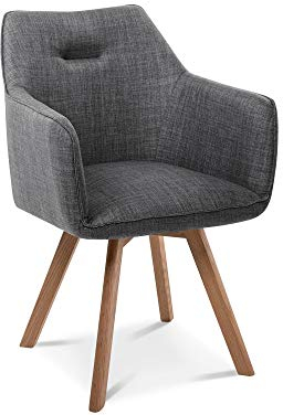 ROOKY Schalenstuhl, Gestell Eiche massiv/Bezug Stoff, grau, mit Drehfunktion