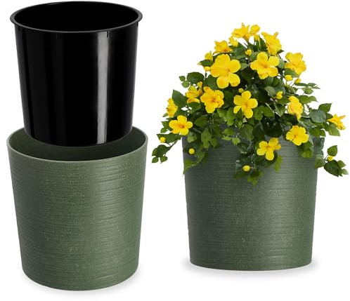 KADAX Blumentopf ⌀ 19cm mit Holzspänen, Übertopf mit Einlage, Topf, Gartenschale, Blumenkübel, Blumentopfschutz für Wohnzimmer, Büro (Grün)