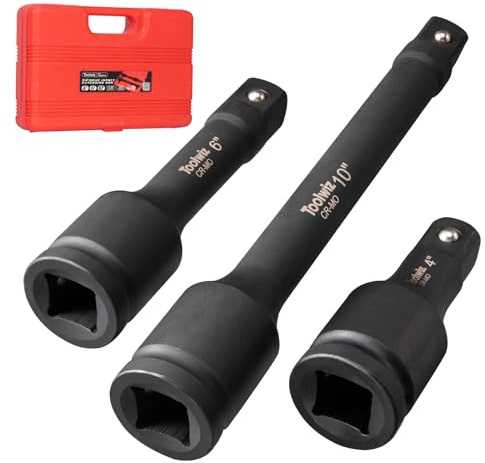 Toolwiz 1,9 cm (3/4 Zoll) Antriebsschlag-Verlängerungsstange-Set, 3 Stück | 10,2 cm, 15,2 cm, 25,4 cm Längen, Cr-Mo, mit Verriegelungsstift, Schlagschrauberwerkzeuge, mit Druckluft-Schlagschraubern