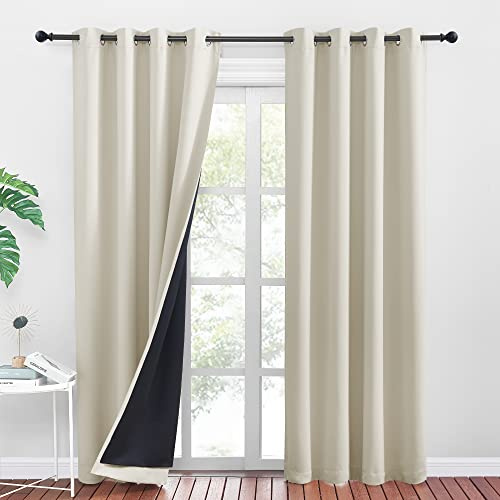 PONY DANCE Cortinas Dormitorio Beige 2 Piezas 140x260 CM Cortinas Opacas Termicas con Ojales Cortinas Aislantes Frio y Calor Cortinas Ventanas Largas para Salon/Comedor, Beige Claro