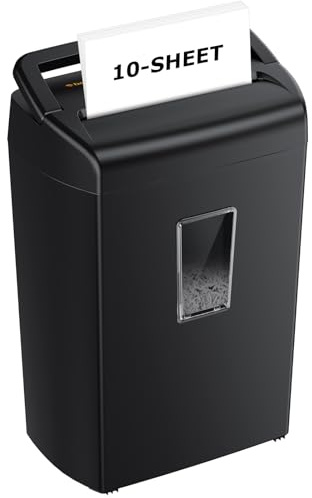 Bonsaii 10-Sheet Cross Cut Paper Shredder, 5.5 Gal Home Office Heavy Duty Shredder for Credit Card, Staple, Clip with Transparent Window(C209-D)
