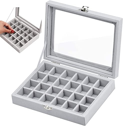 LOUIKAY Joyero Grande de 24 Rejillas y Tapa de Vidrio Organizador Joyas Cajones Apilable Secciones Ajustables para Collares, Brazaletes, Pendientes y Relojes