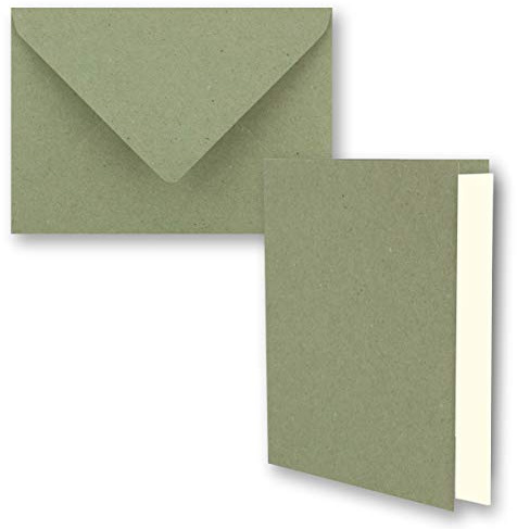 50x grünes Vintage Kraftpapier Falt-Karten SET mit Umschlägen und Einlegern DIN A5-21 x 14,8 cm - grün - Recycling - blanko
